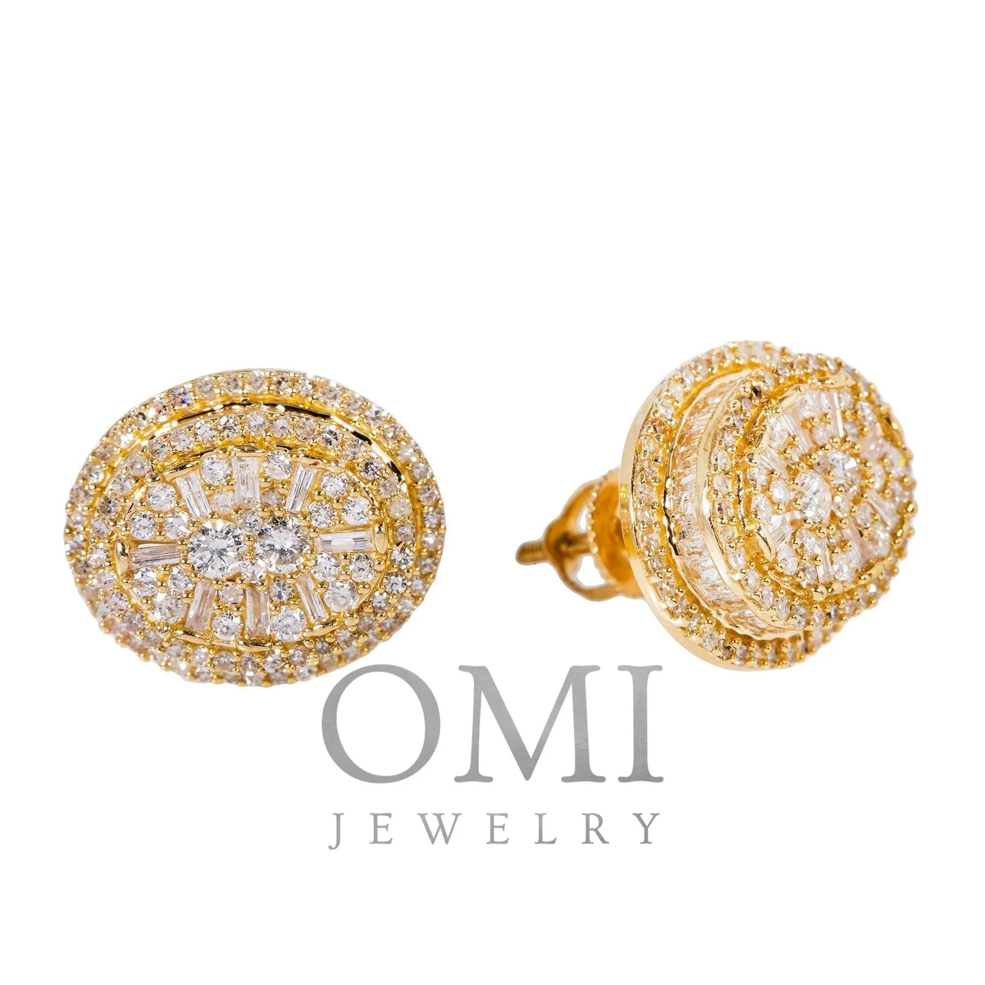 14K YELLOW GOLD UNISEX DIAMOND EARRINGS 1.29 CTW