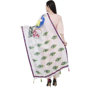 A R Silk Silk Peacock Multi Fancy Dupatta Color White Dupatta or Chunni