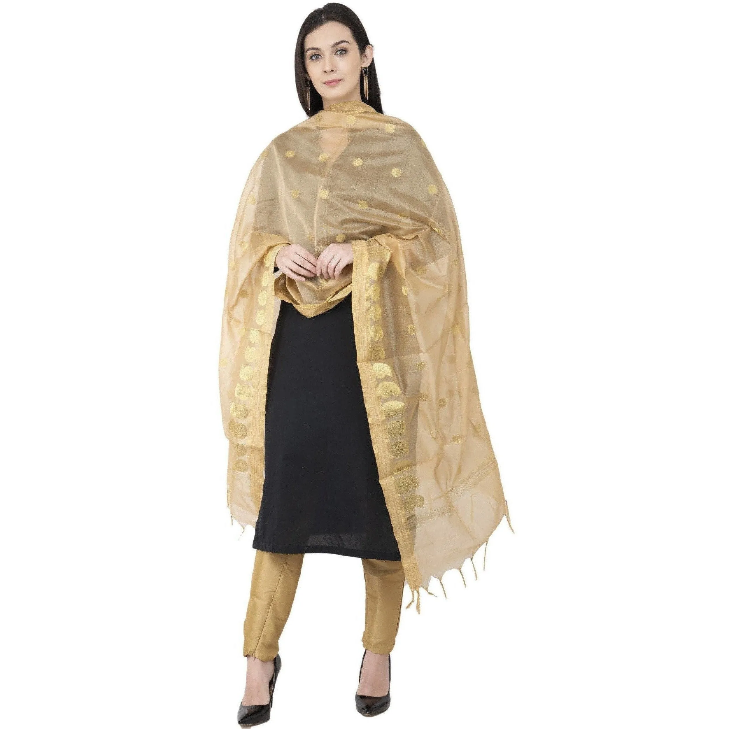 A R Silk VNS Ambi Booti Vanarsi Dupatta Golden Color Dupatta or Chunni