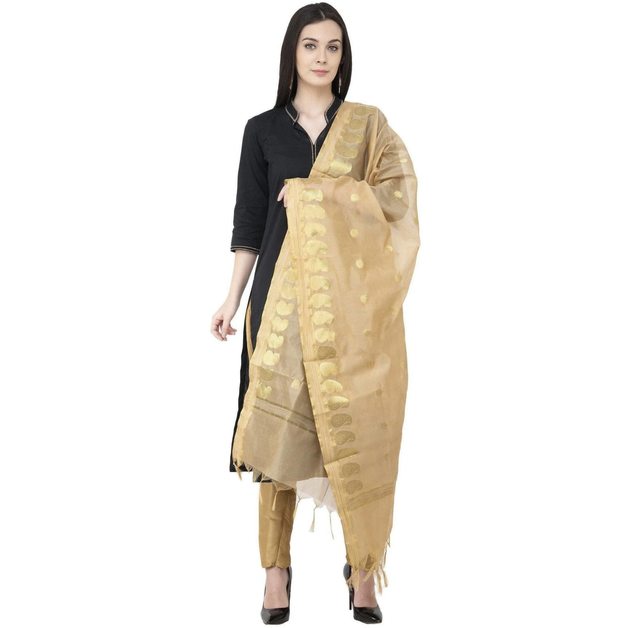 A R Silk VNS Ambi Booti Vanarsi Dupatta Golden Color Dupatta or Chunni