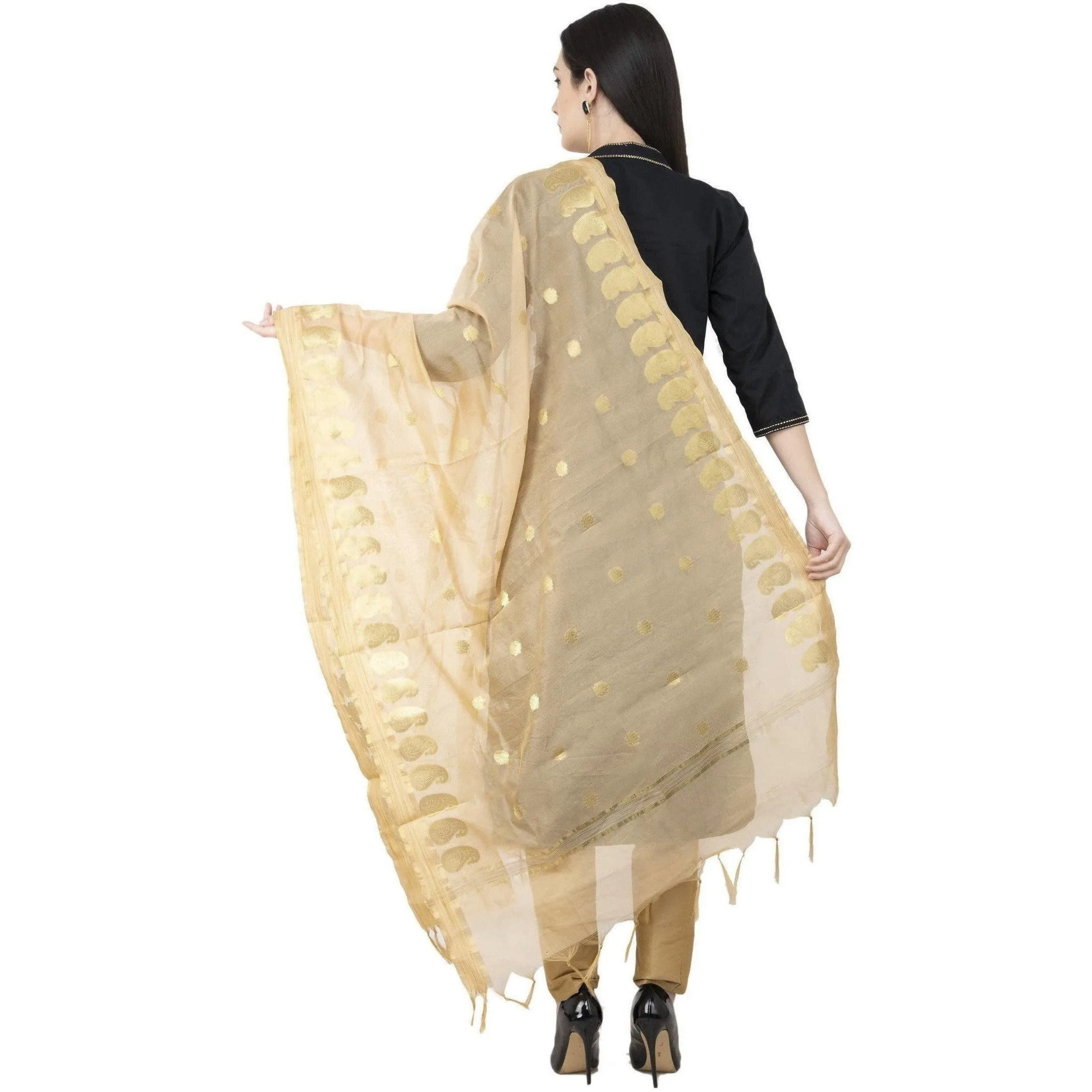 A R Silk VNS Ambi Booti Vanarsi Dupatta Golden Color Dupatta or Chunni