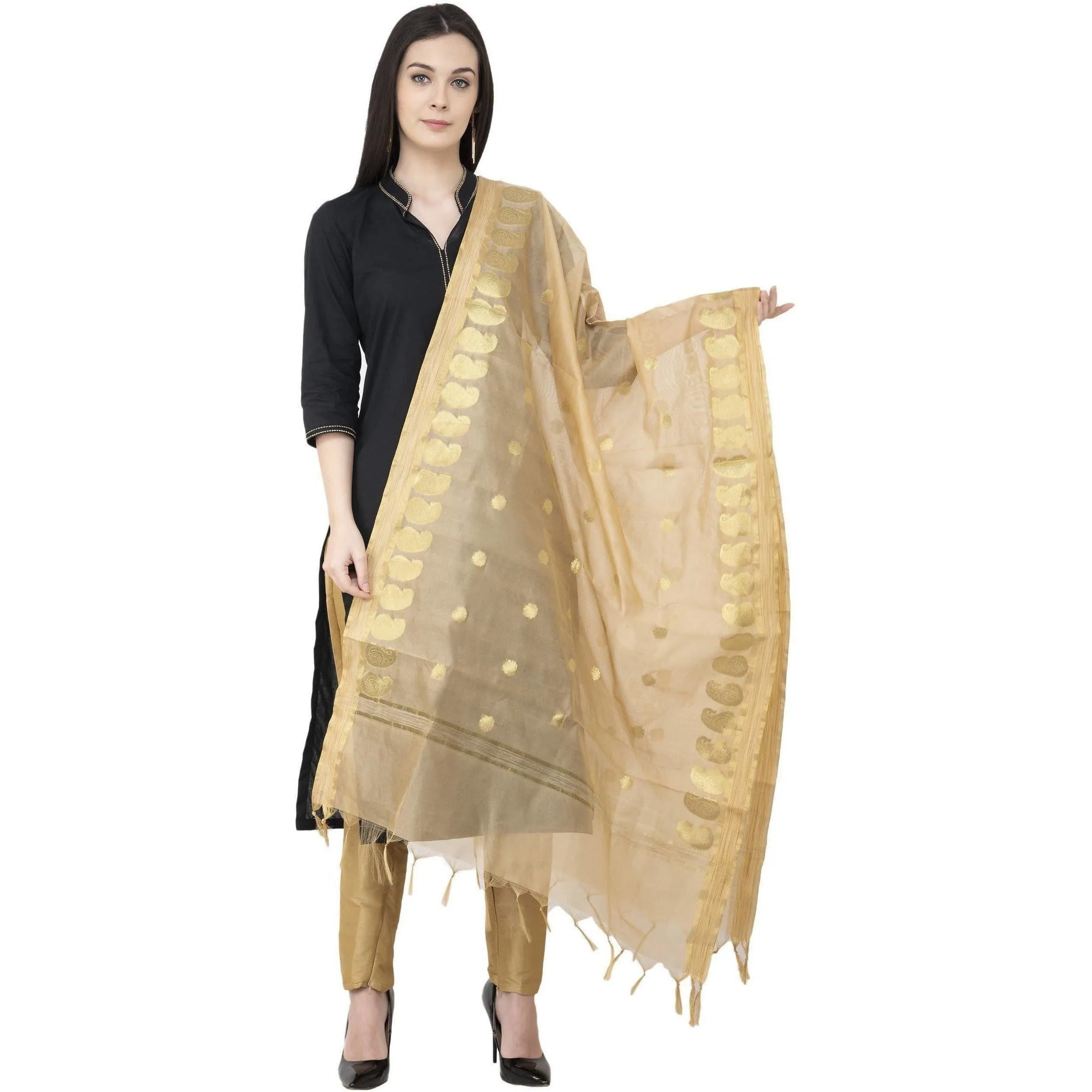 A R Silk VNS Ambi Booti Vanarsi Dupatta Golden Color Dupatta or Chunni