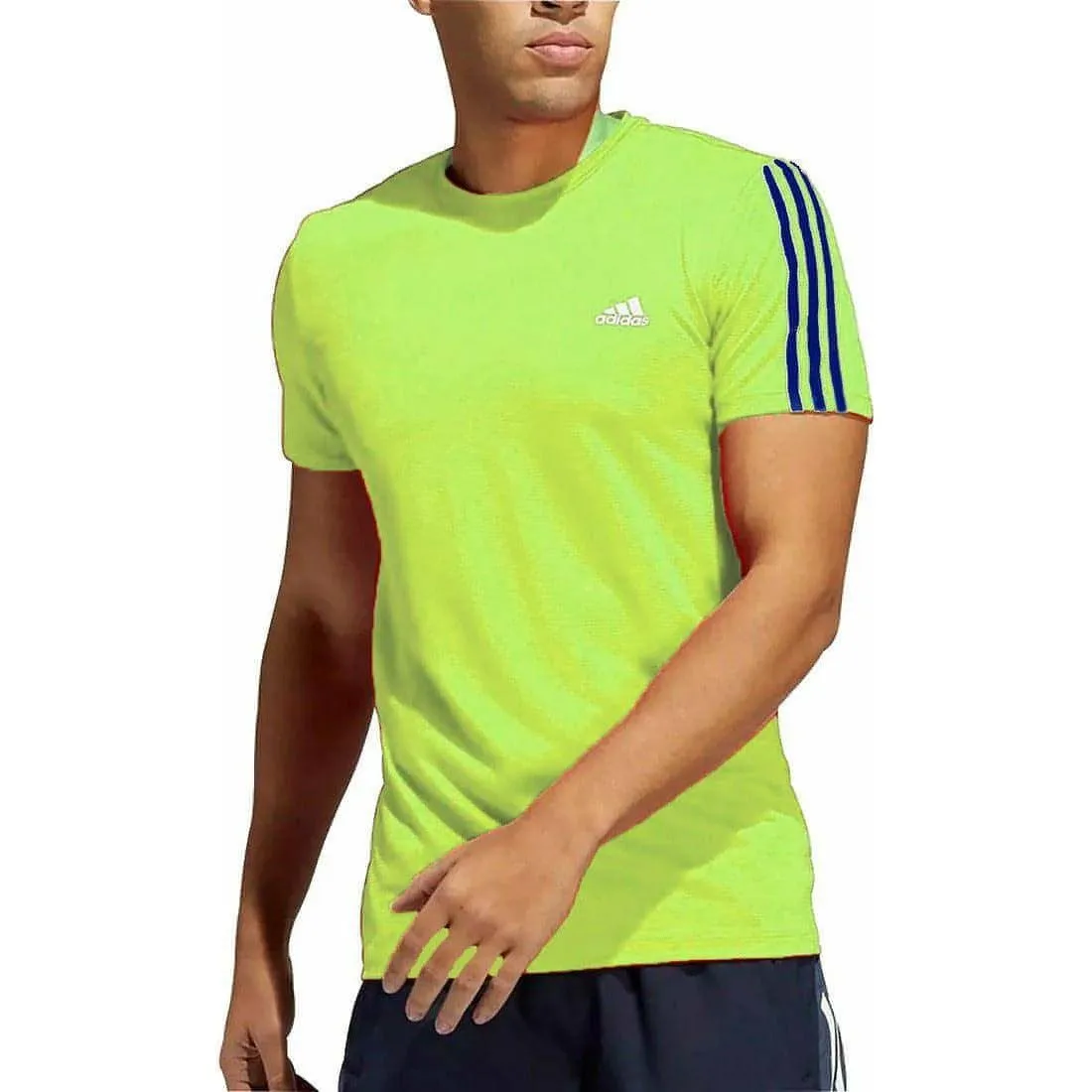 adidas AeroReady 3 Stripes Short Sleeve Mens Running Top - Green