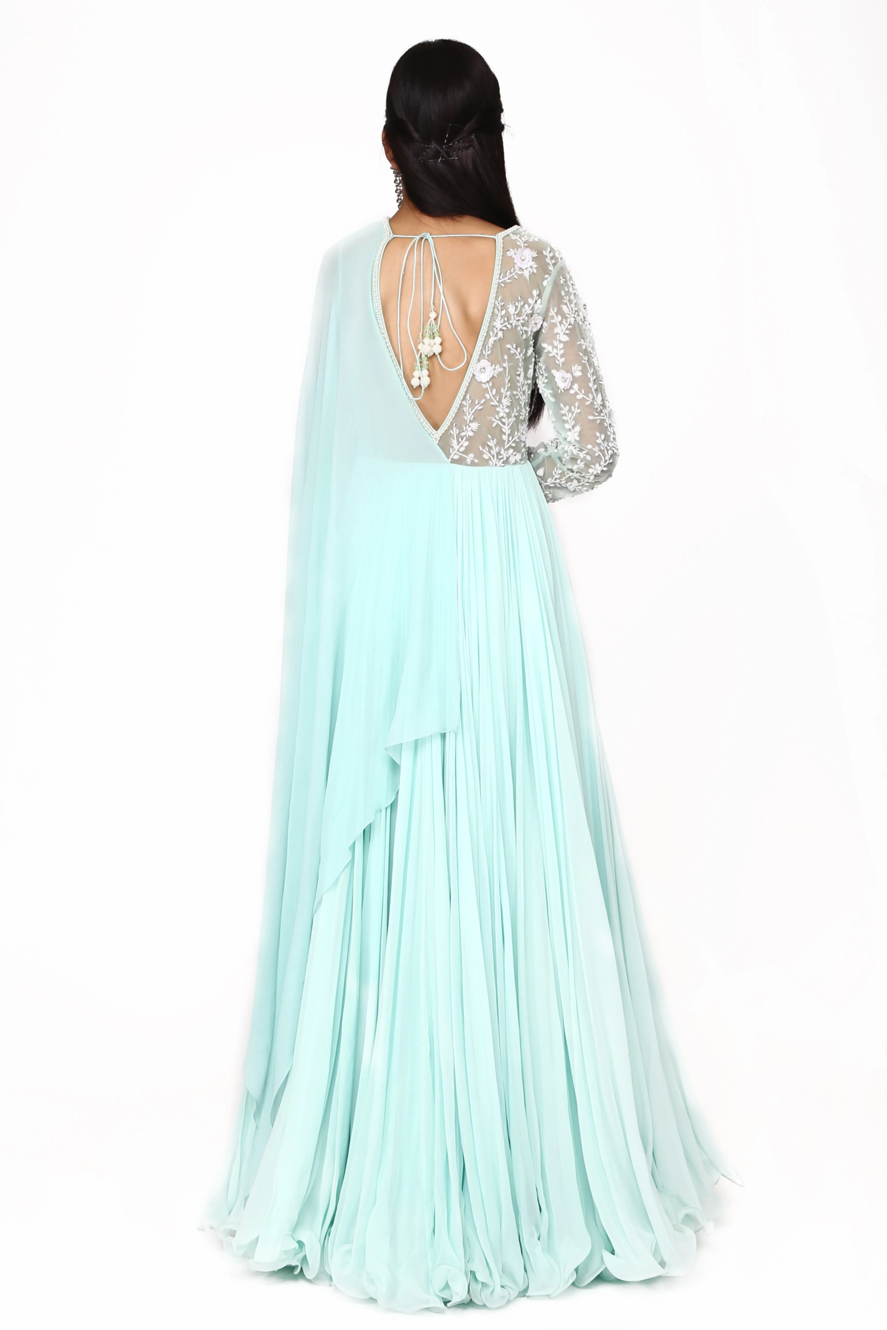 Arctic Blue One-Side Cape Gown.