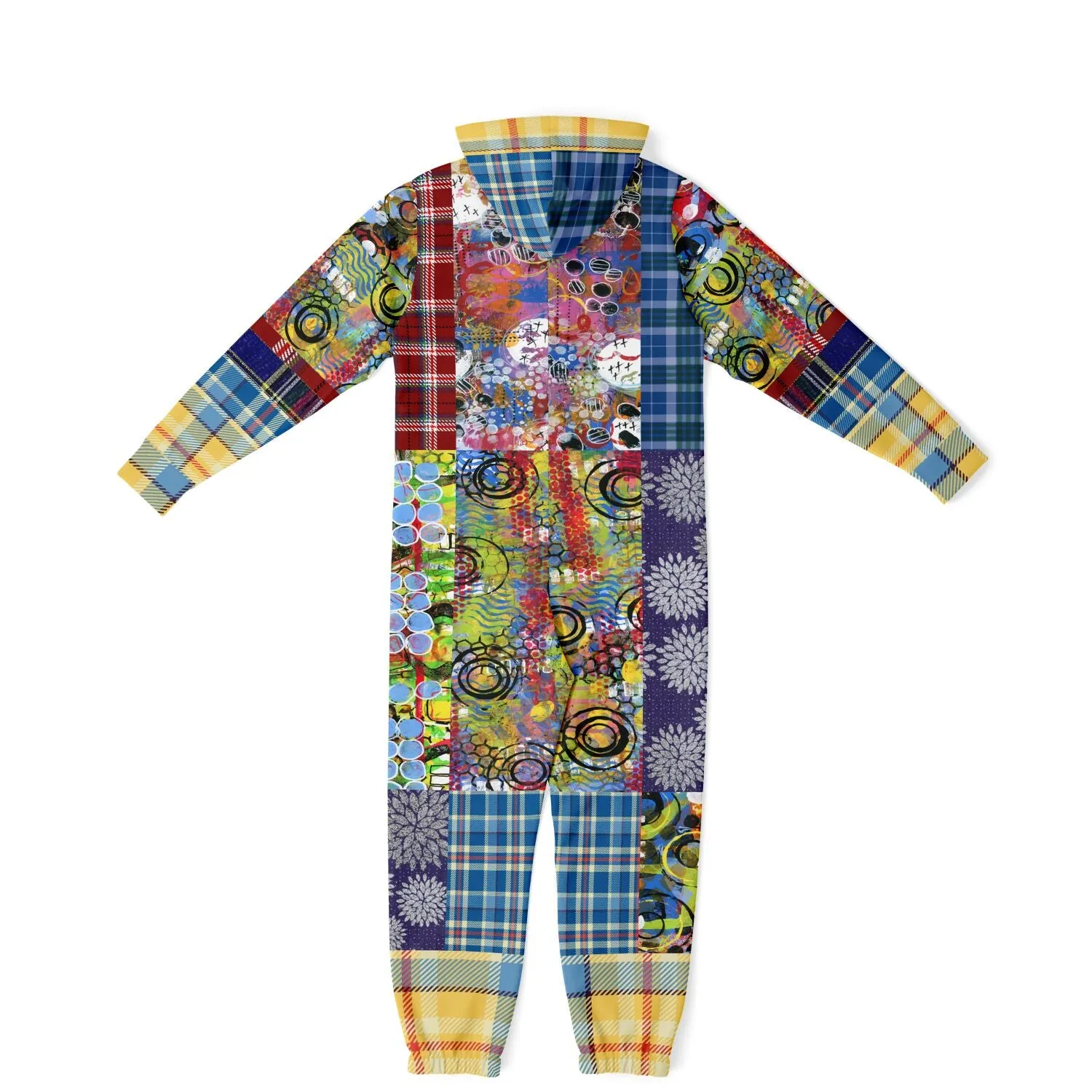 Barcelona Plaid Geometric Patchwork Fleece Unisex Romper