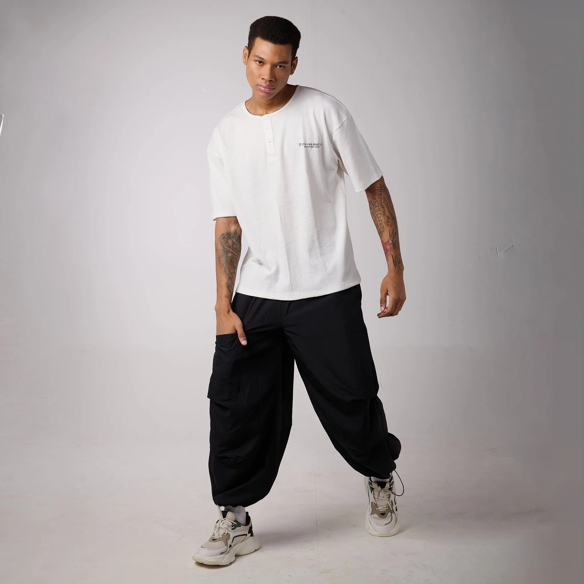 Black Air Parachute Pants For Men