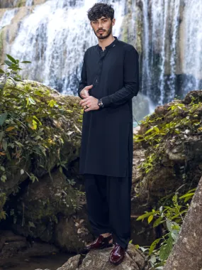 Black Blended Kameez Shalwar - AL-KS-2856