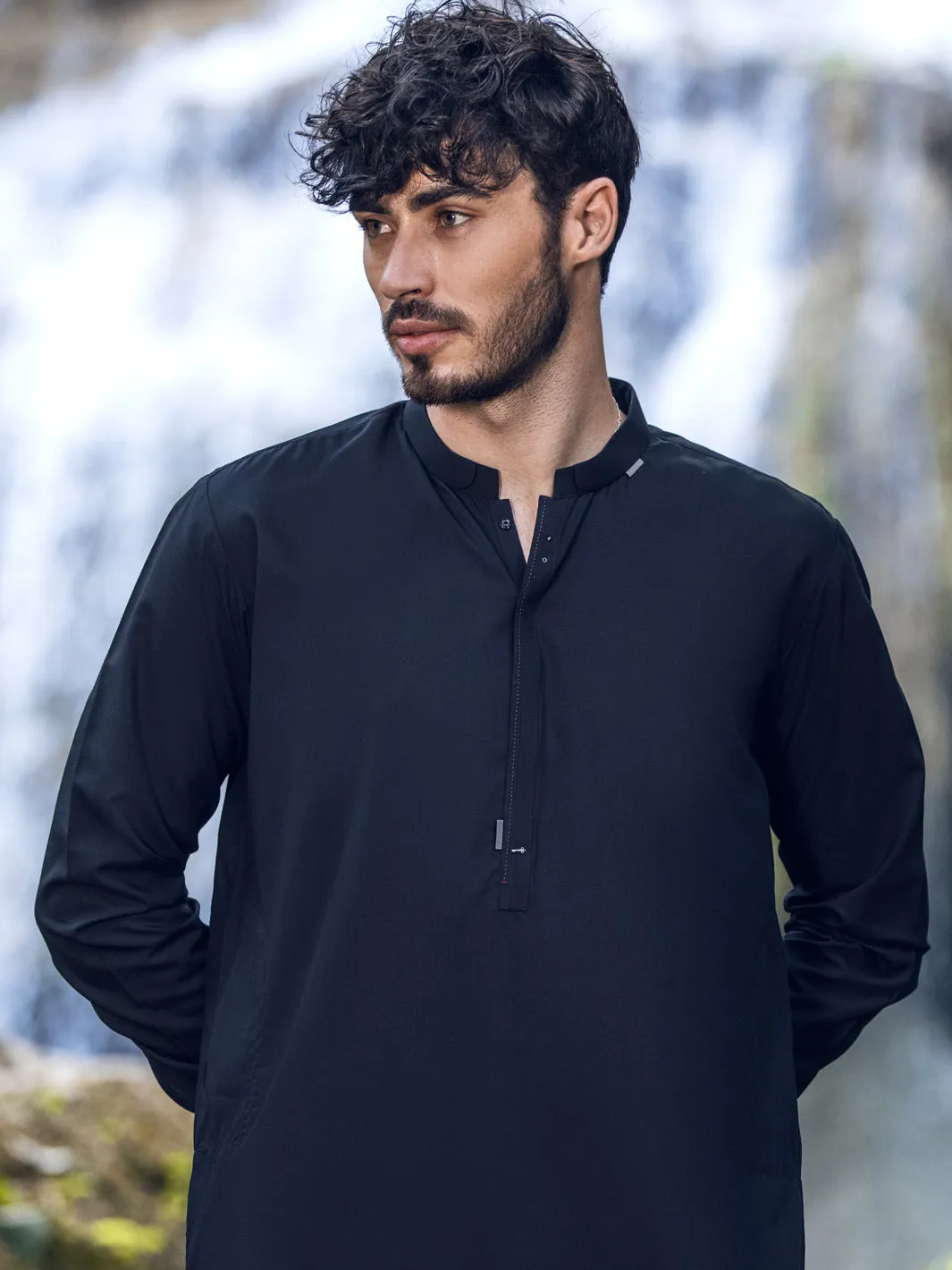 Black Blended Kameez Shalwar - AL-KS-2856