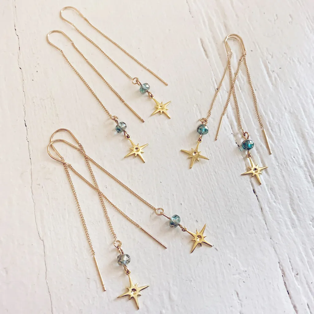 bright twilight star // brass threader earrings with czech glass bead & brass star