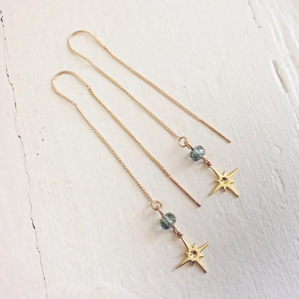 bright twilight star // brass threader earrings with czech glass bead & brass star