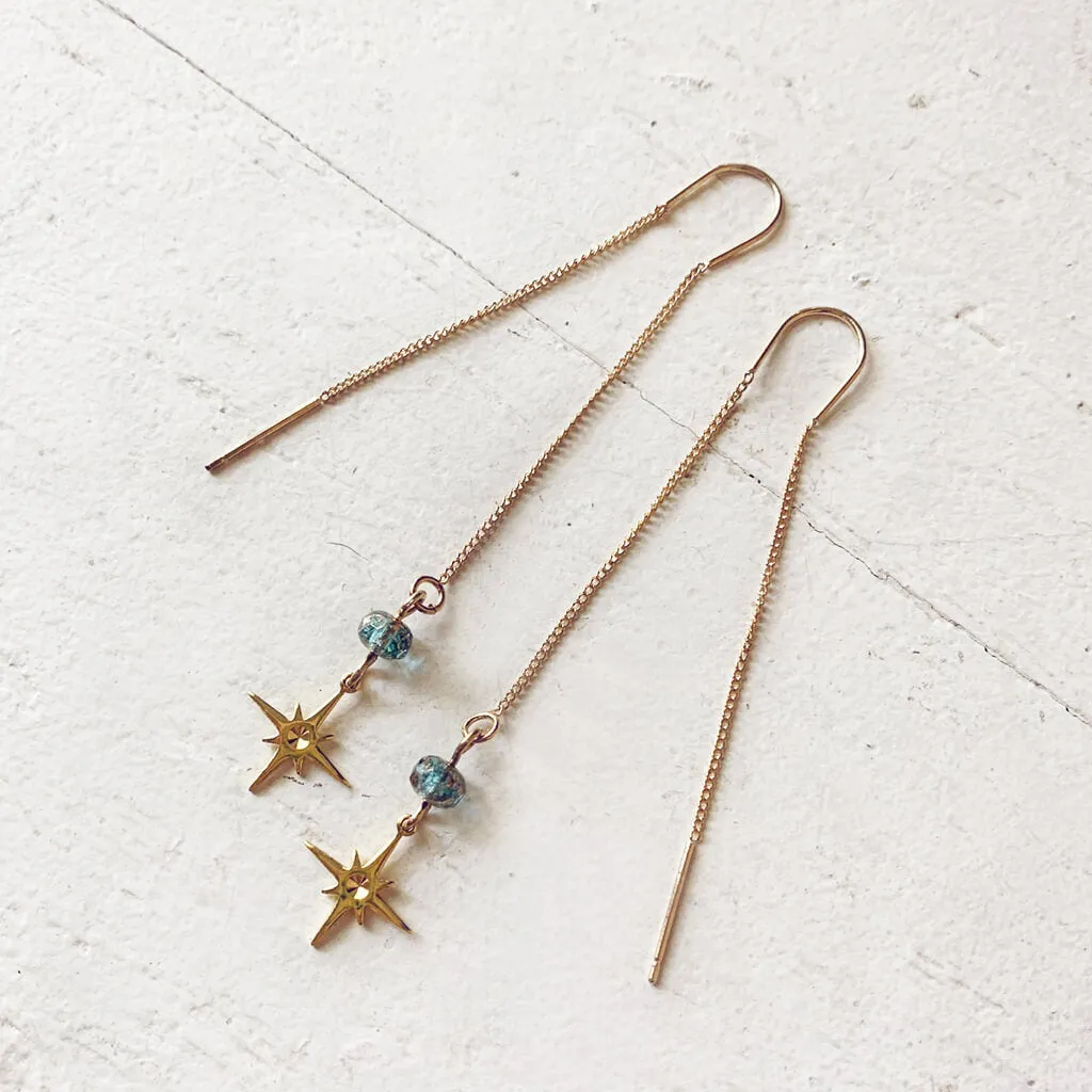 bright twilight star // brass threader earrings with czech glass bead & brass star