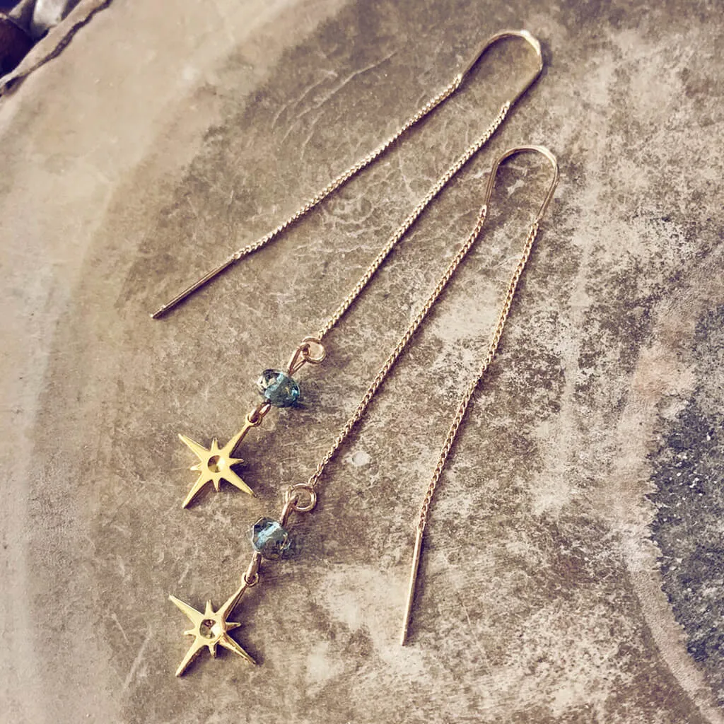 bright twilight star // brass threader earrings with czech glass bead & brass star