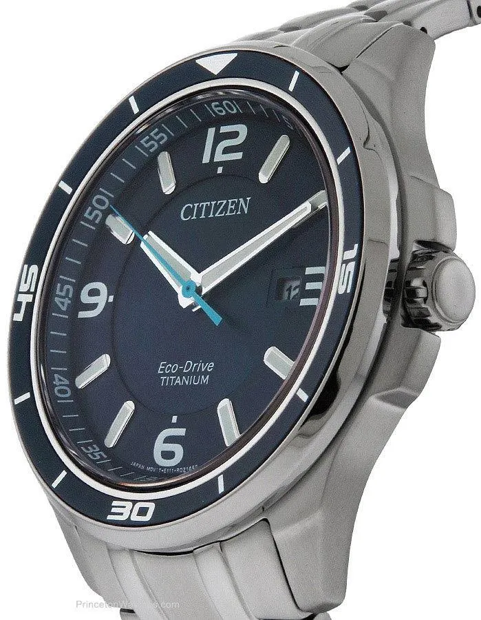 Citizen Eco-Drive Mens Titanium Watch - Dark Blue Dial - Bracelet - 100m - Date