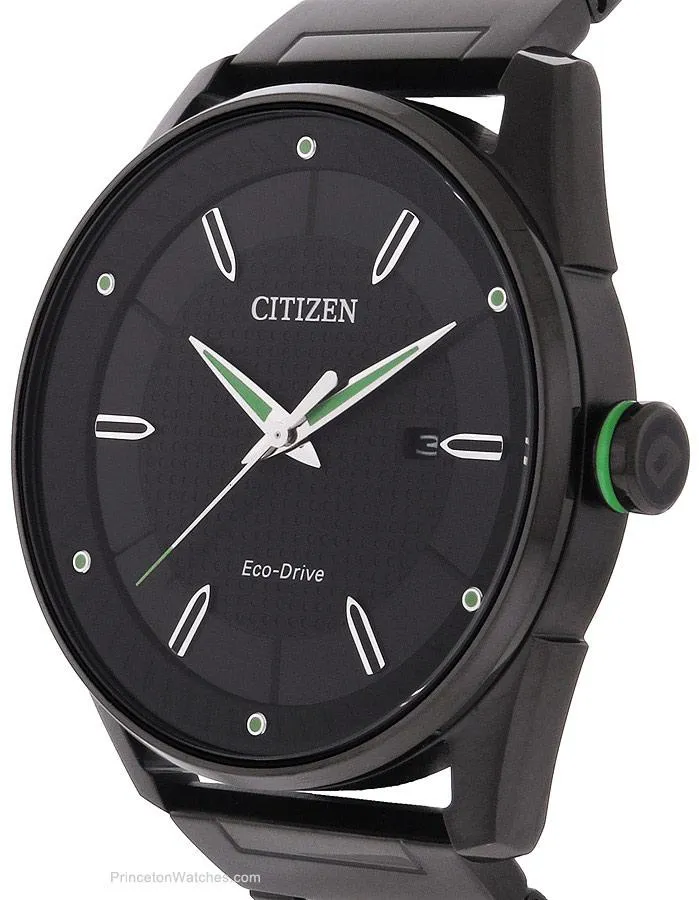 Citizen Mens DRIVE CTO - Black Case & Bracelet - Green Accents - Date - 100m