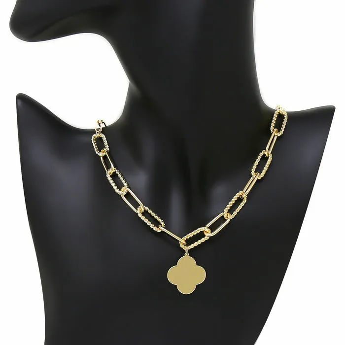 Clover Pendant Gold Dipped Short Necklace