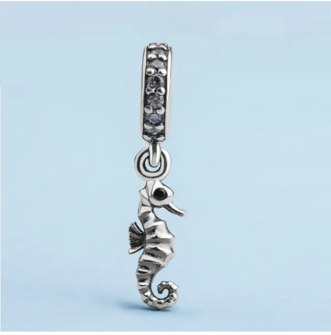 Crystal Seahorse Charm in 925 Sterling Silver