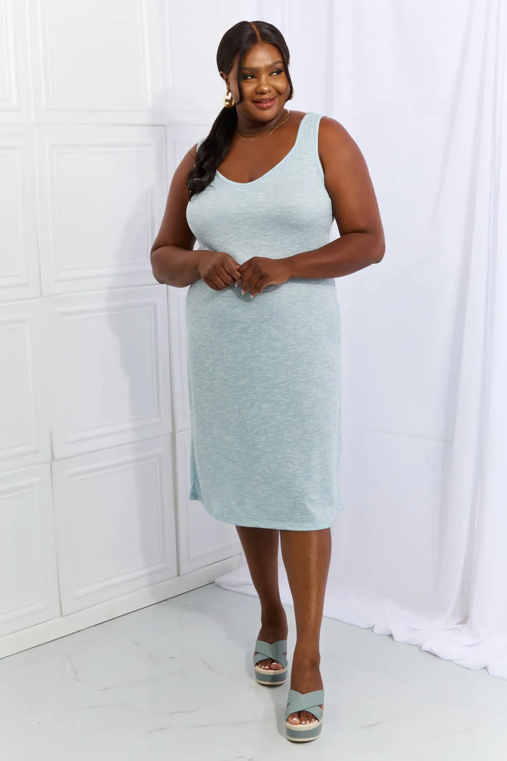 Culture Code Meet Me Halfway Full Size Heart Neck A-Line Dress in Ice Blue