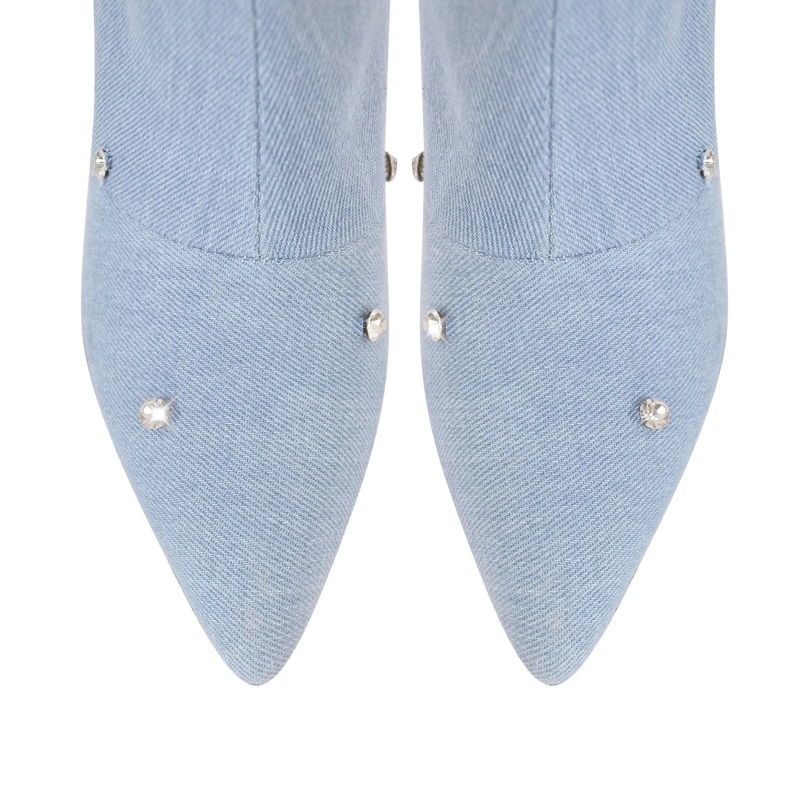 Denim Pointed Toe Wedge Heel Boots