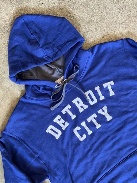 Detroit City Hooded Pullover / White   Royal Blue / Unisex