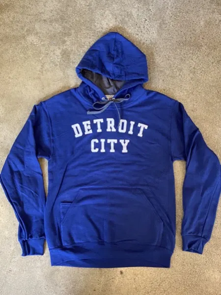 Detroit City Hooded Pullover / White   Royal Blue / Unisex