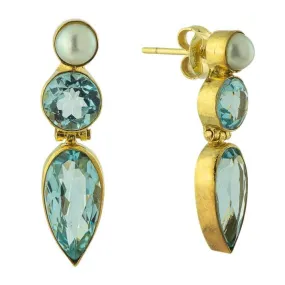 Ellen Terry Blue Topaz and Pearl Earrings