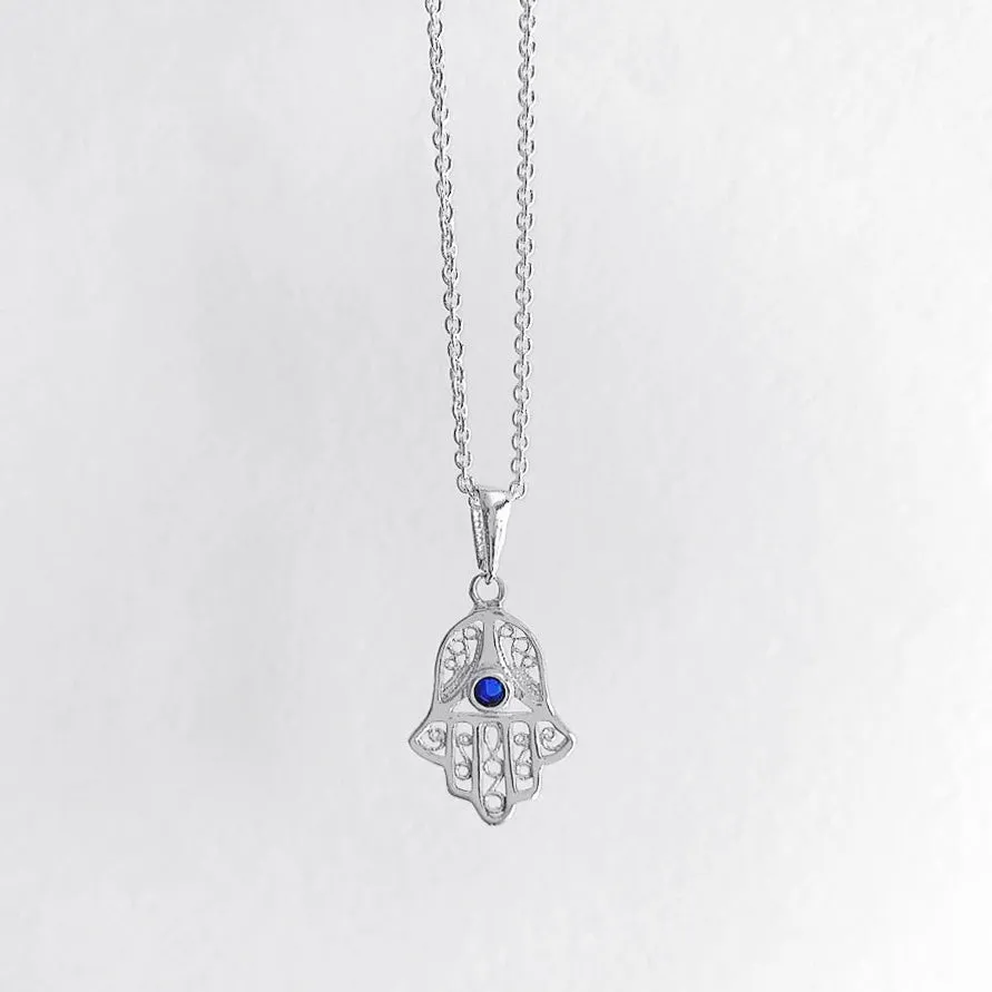 Filigree Hamsa Necklace - Silver