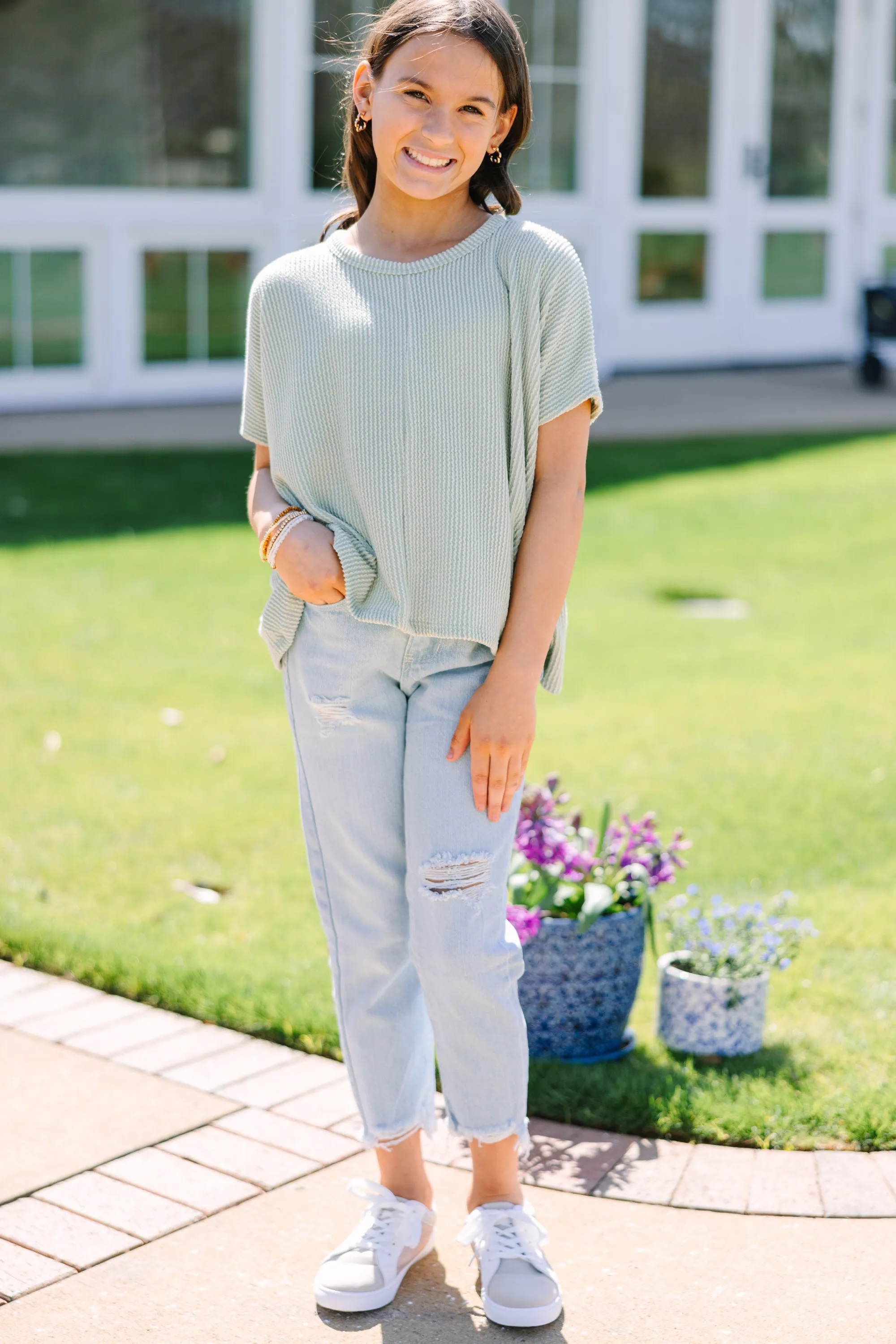 Girls: Confident Decisions Sage Green Ribbed Top