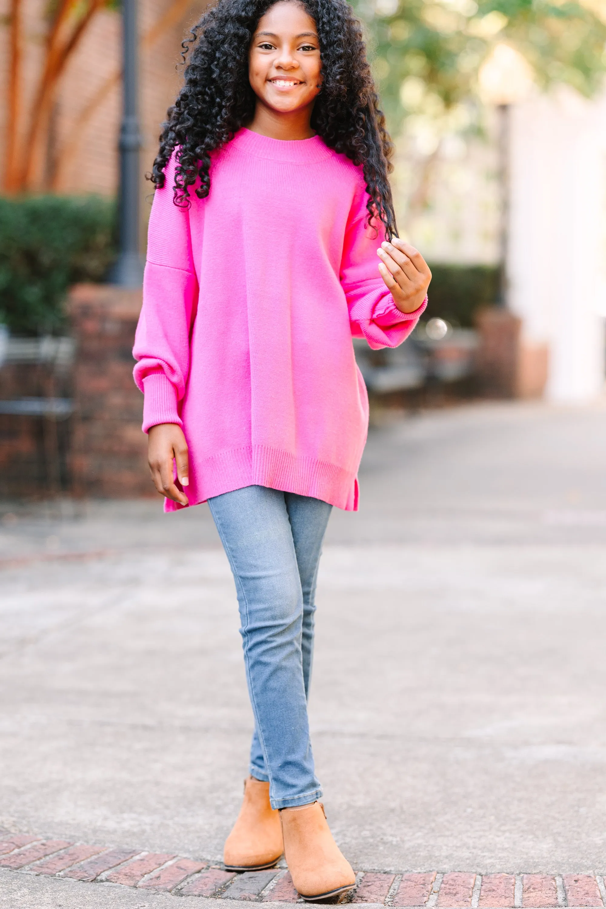 Girls: Perfectly You Candy Pink Mock Neck Sweater