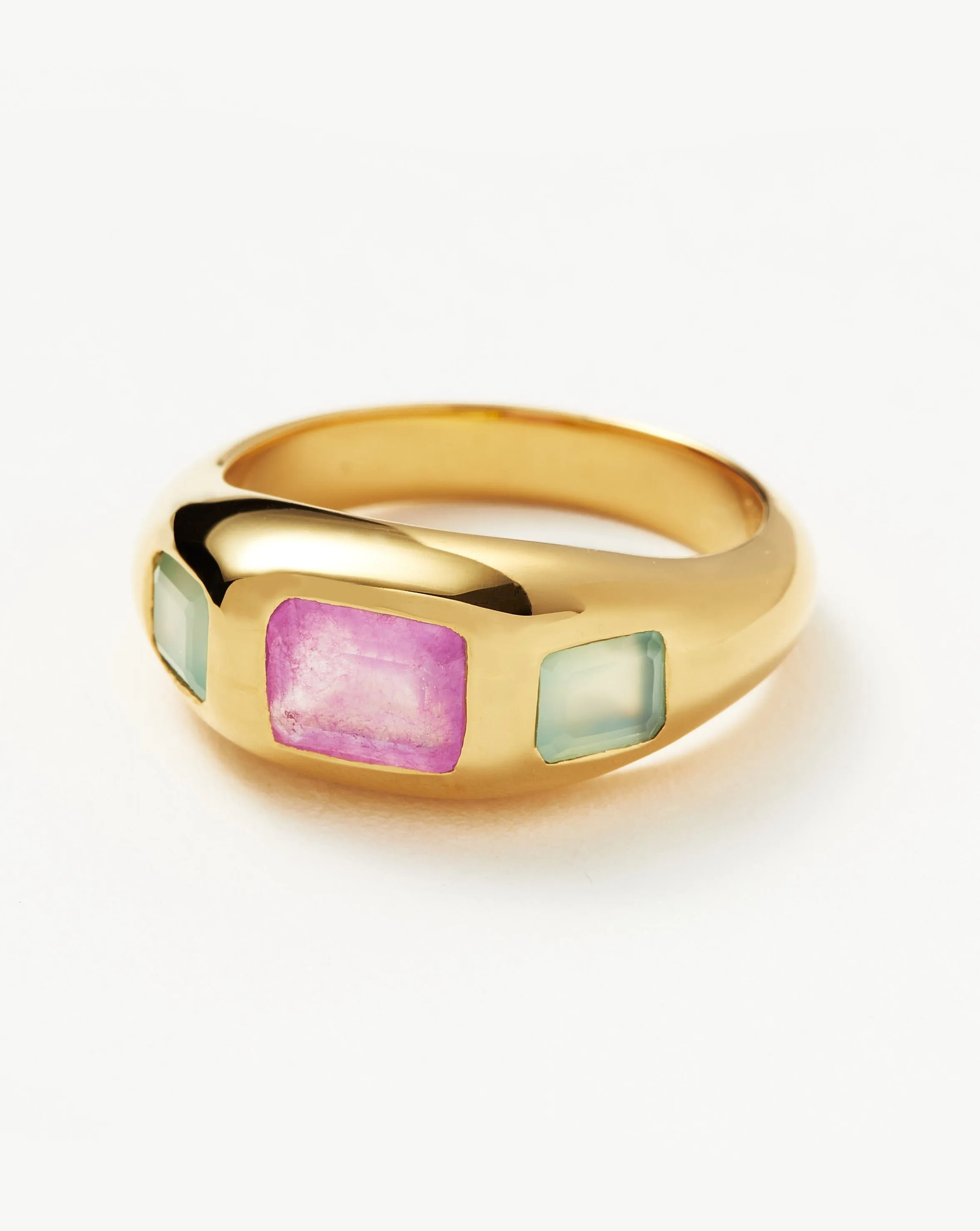 Good Vibes Triple Gemstone Statement Ring | 18ct Gold Plated/Purple Quartz & Aqua Chalcedony