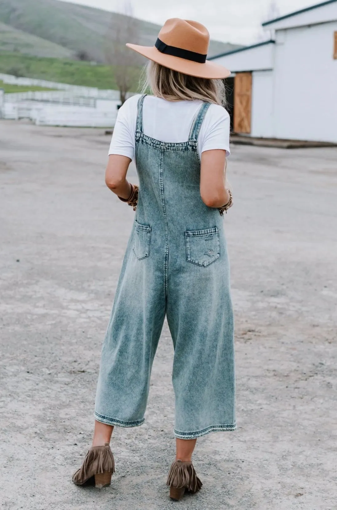 High Hopes Slouchy Denim Overalls - Blue