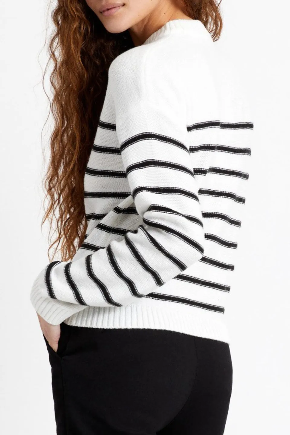 Hilt White Black Stripe LS Knit Top