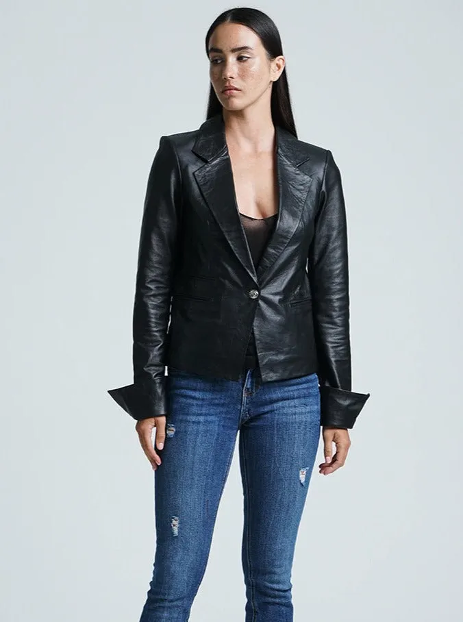 HUDSON LEATHER BLAZER - BLACK