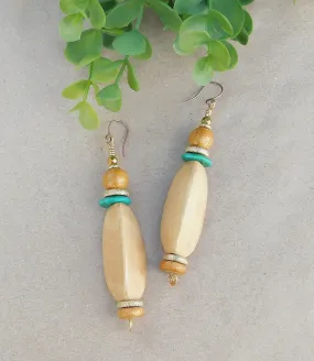 Jackfruit (Nangka) Wood Bead 3 Sided Oval Earrings