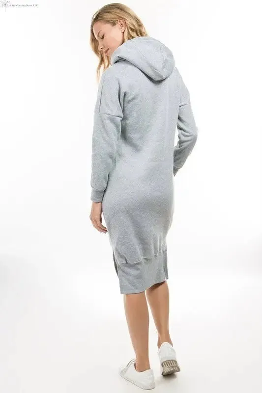 Long Sleeve Hoodie Dress Grey