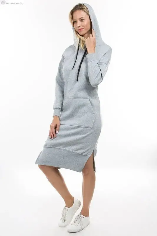 Long Sleeve Hoodie Dress Grey