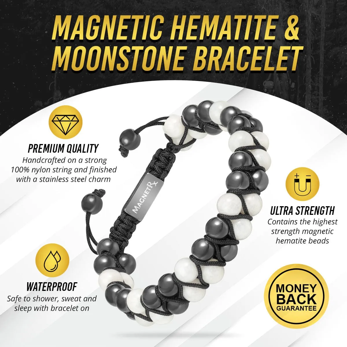 Magnetic Hematite & Moonstone Beaded Bracelet for Women