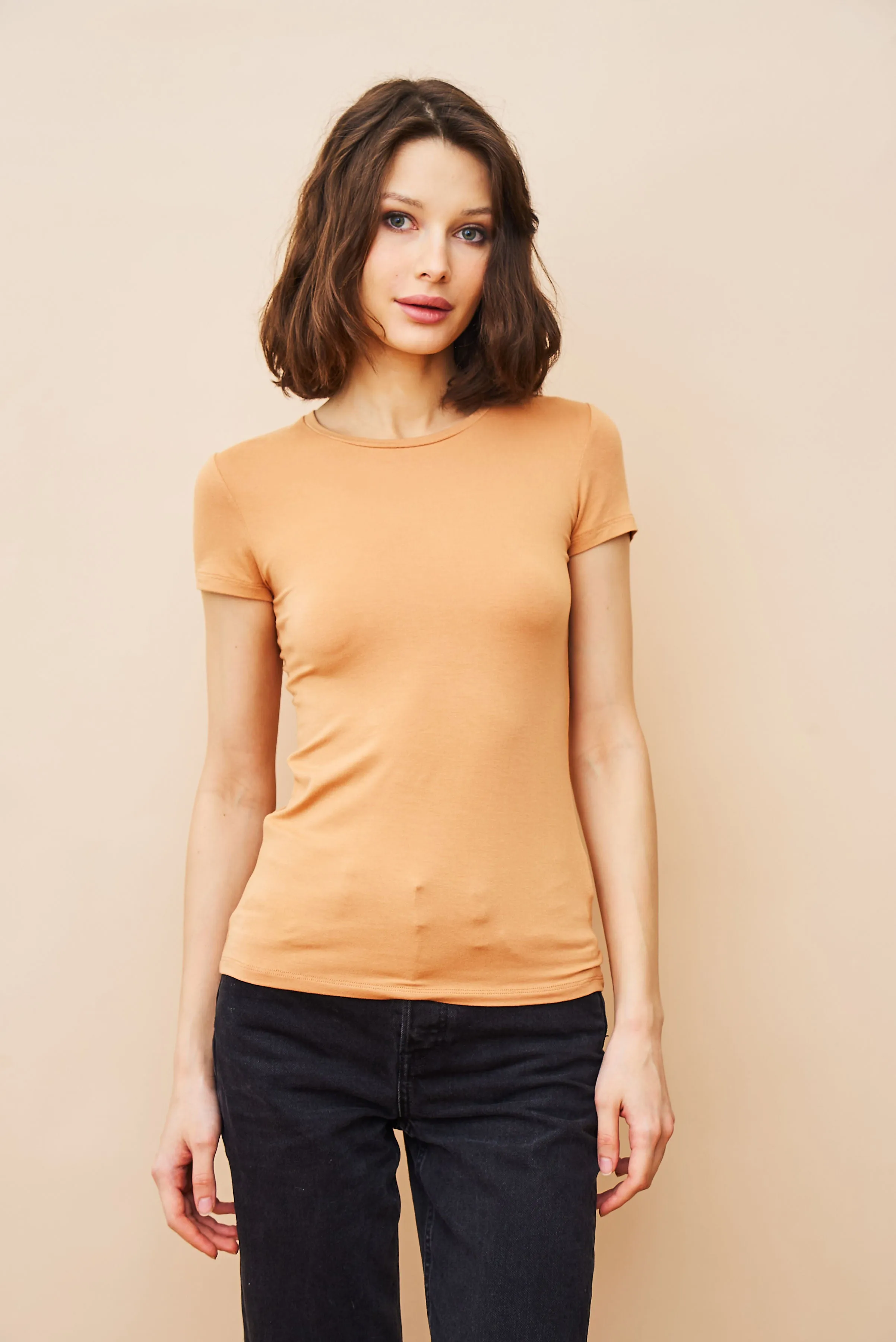 Majestic Soft Touch Short Sleeve Crewneck in Peche