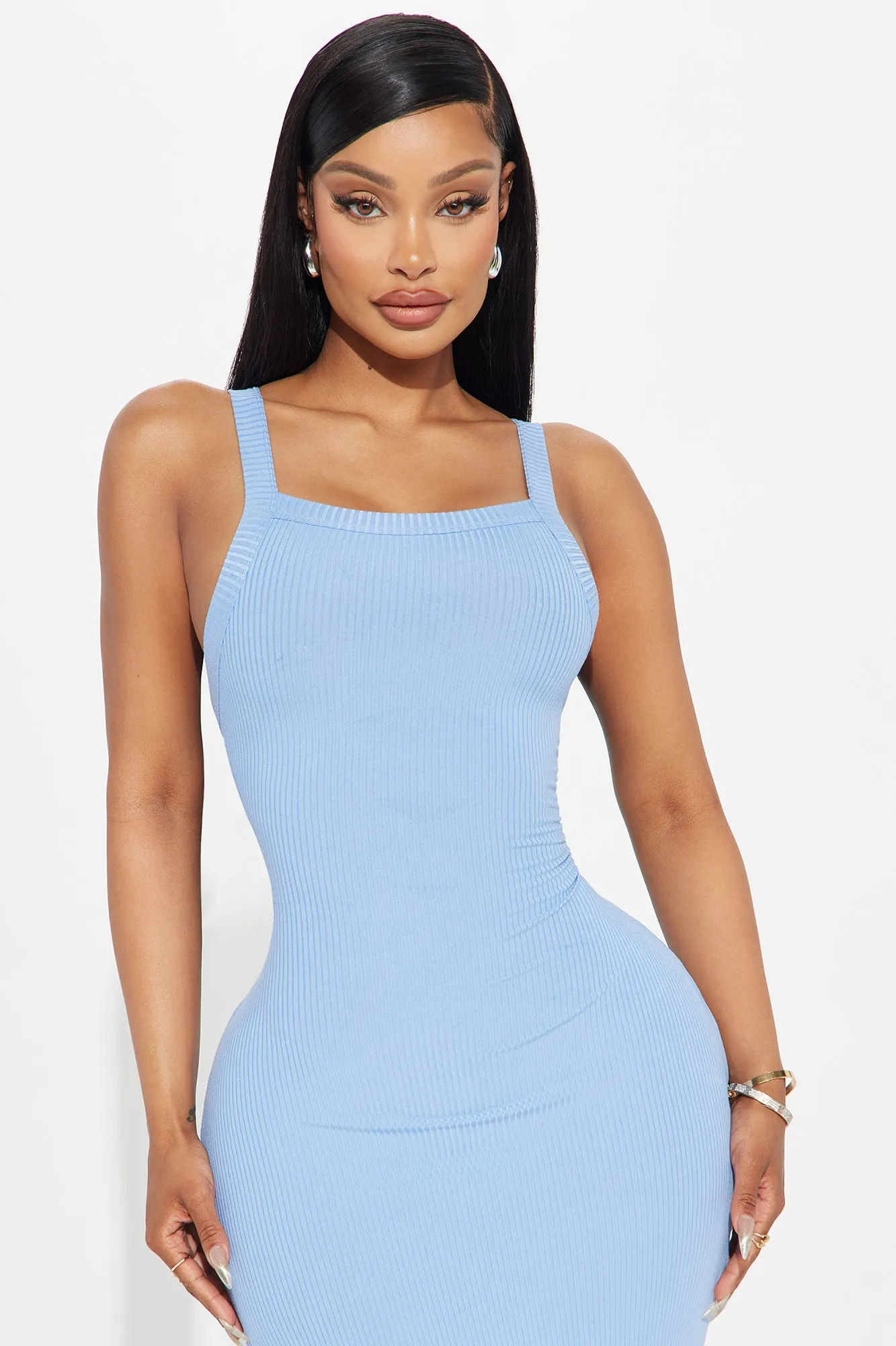 Meena Ribbed Maxi Dress - Light Blue