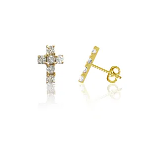 Mini Crystal Cross Post Earrings - Gold Plated