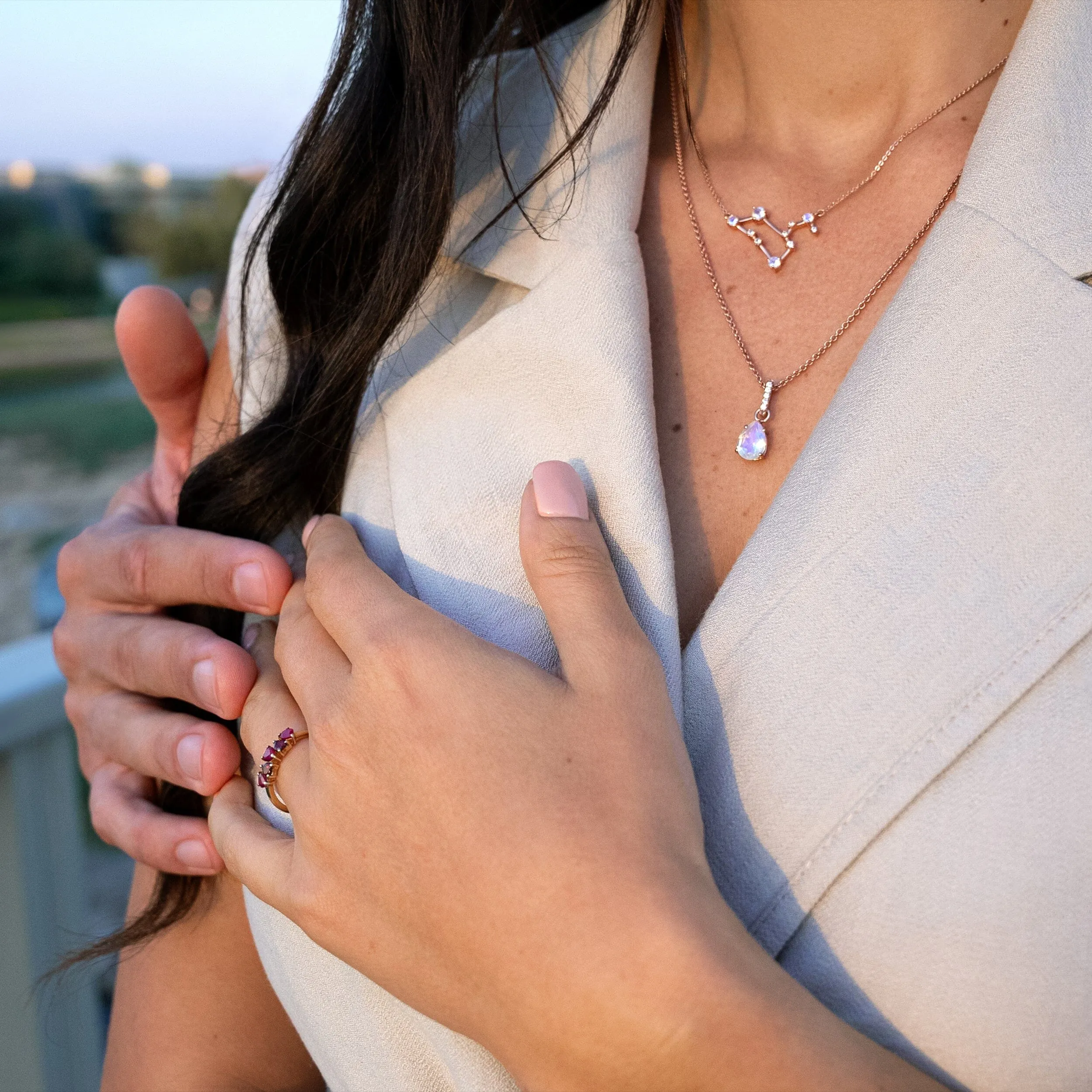 Moonstone Lab Diamond Necklace - Leo Zodiac Constellation