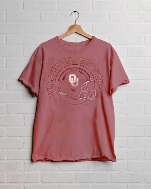 OU Sooners Helmet Circle Crimson Thrifted Tee