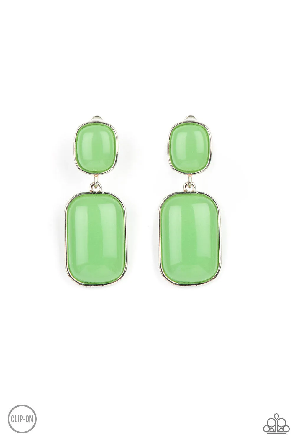 Paparazzi Earring ~ Meet Me At The Plaza - Green Clip-On Earring