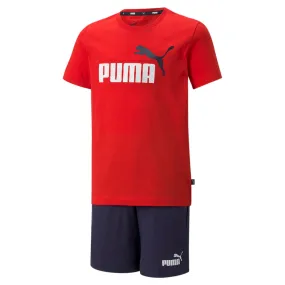 Puma complete short sleeve t-shirt and shorts for boys in cotton Jersey 847310-11 red-blue