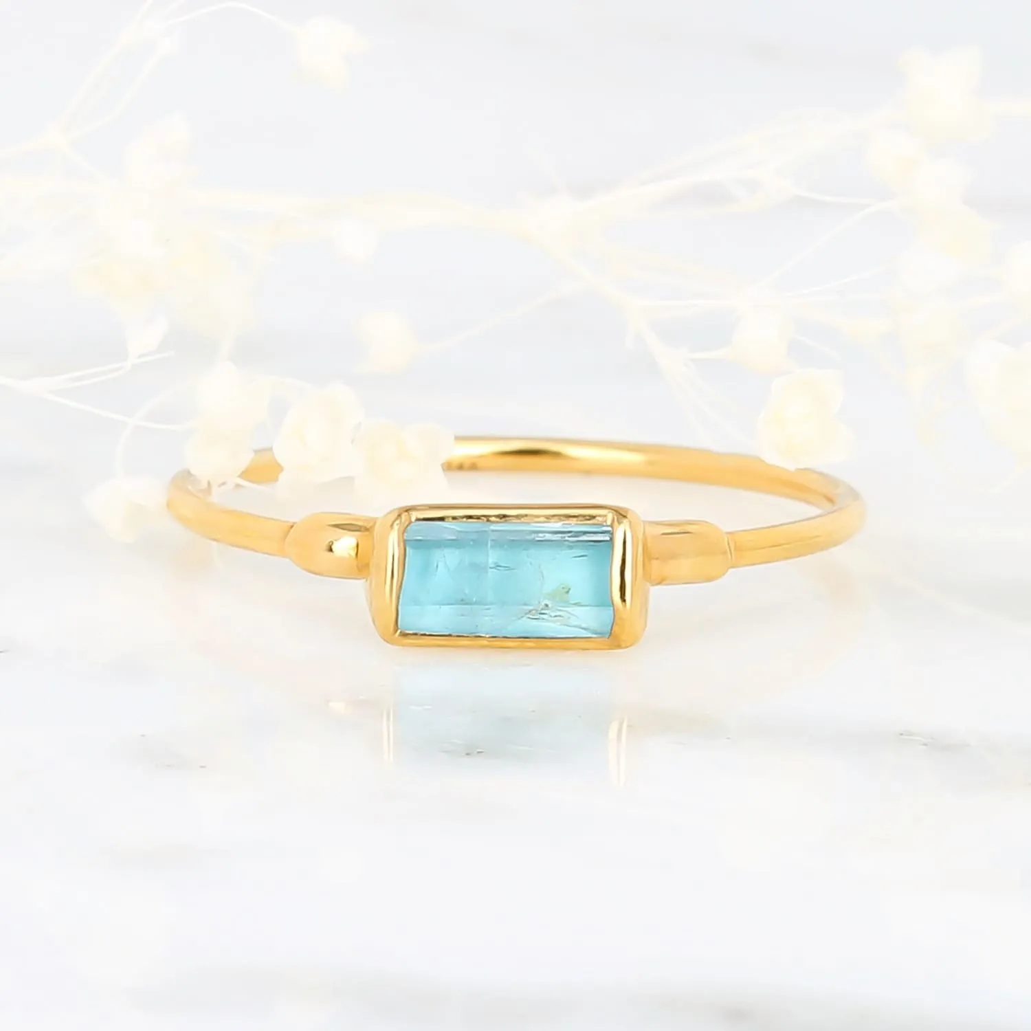 Raw Aquamarine Baguette Ring