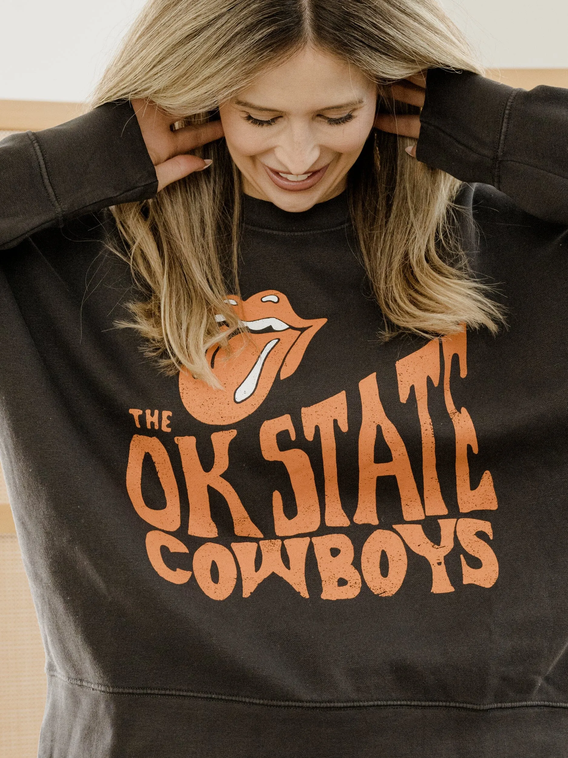 Rolling Stones OSU Cowboys Dazed Black Oversized Crew Sweatshirt