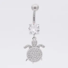 Sea Turtle Dangle Belly Button Navel Ring - Silver