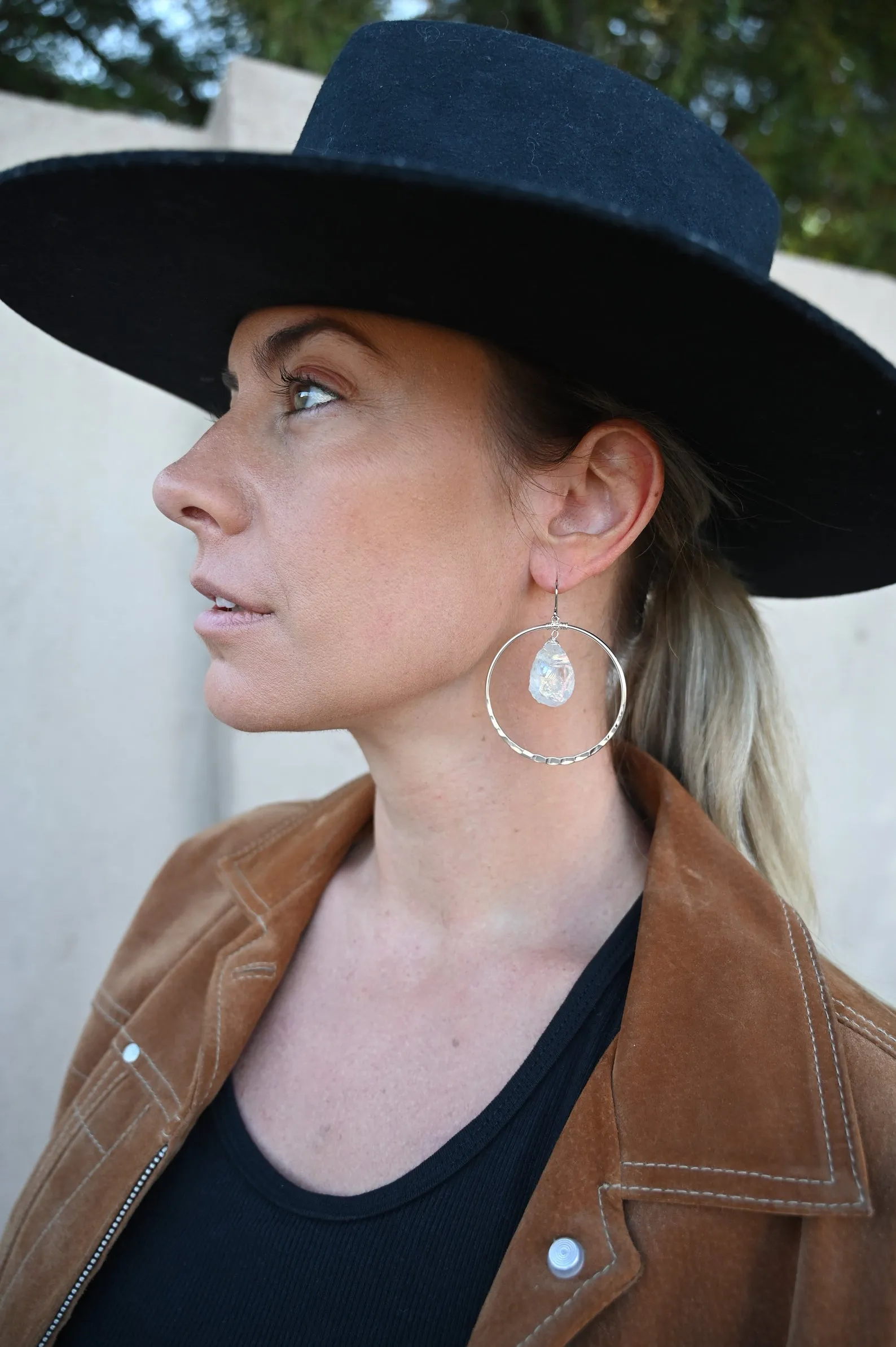 She Brings The Joy Aura Quartz Silver Hoop Earrings