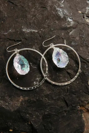 She Brings The Joy Aura Quartz Silver Hoop Earrings