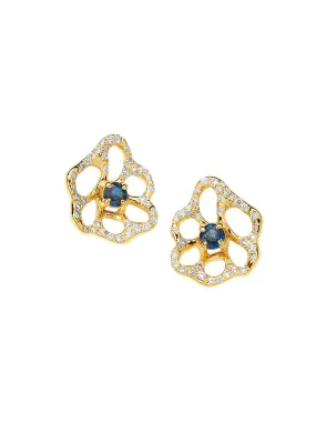 Stardust Flora Mini Stud Earrings in Blue Sapphire with Diamonds