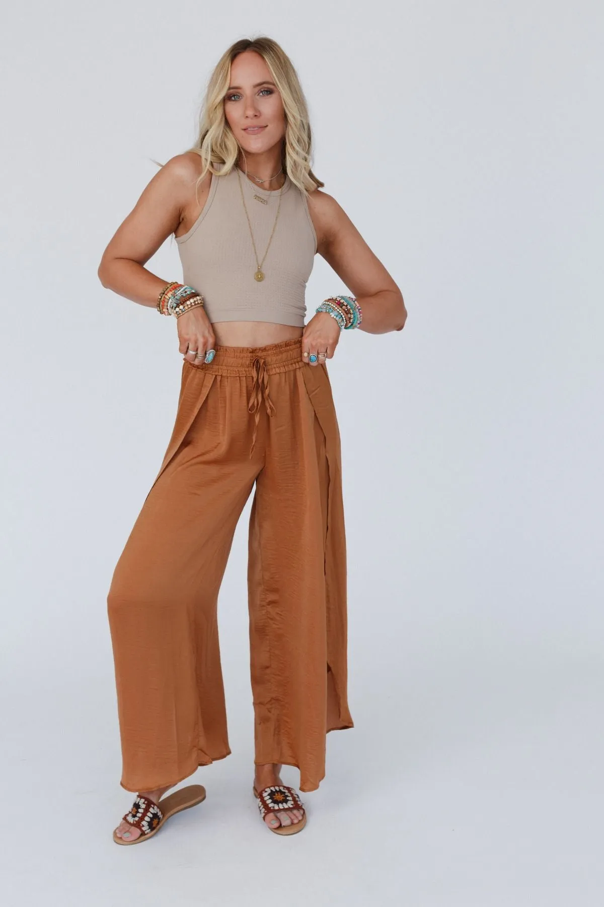 Stasia Satin Pants - Camel